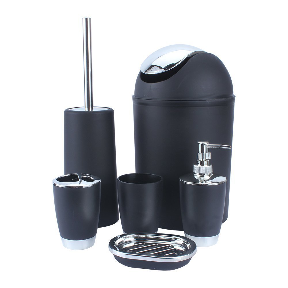 SHINE 6-Piece Bathroom Accessory Set - Matte Black Finish | 4L Waste Bin 1