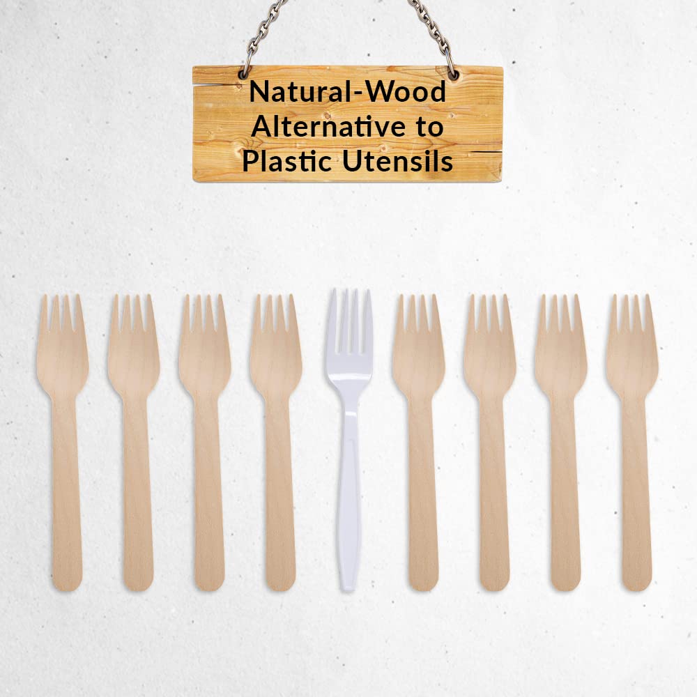 1ABOVE Disposable Wooden Cutlery Set - 100 Pack Forks | Biodegradable & Sturdy | Light Brown 4