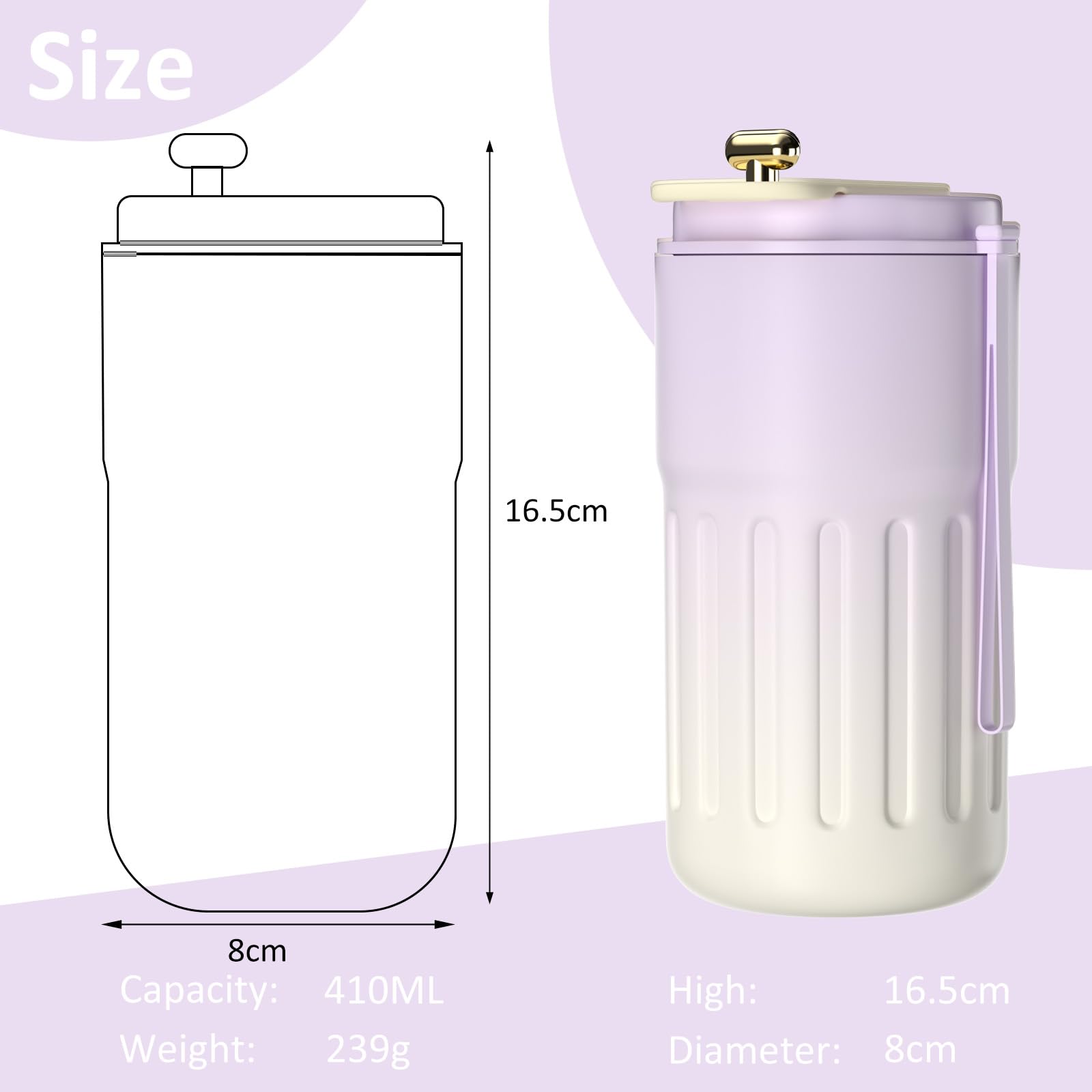 Homealexa Vacuum Insulated Coffee Travel Mug with LED Temperature Display | 410 ml | Gradient Purple 7