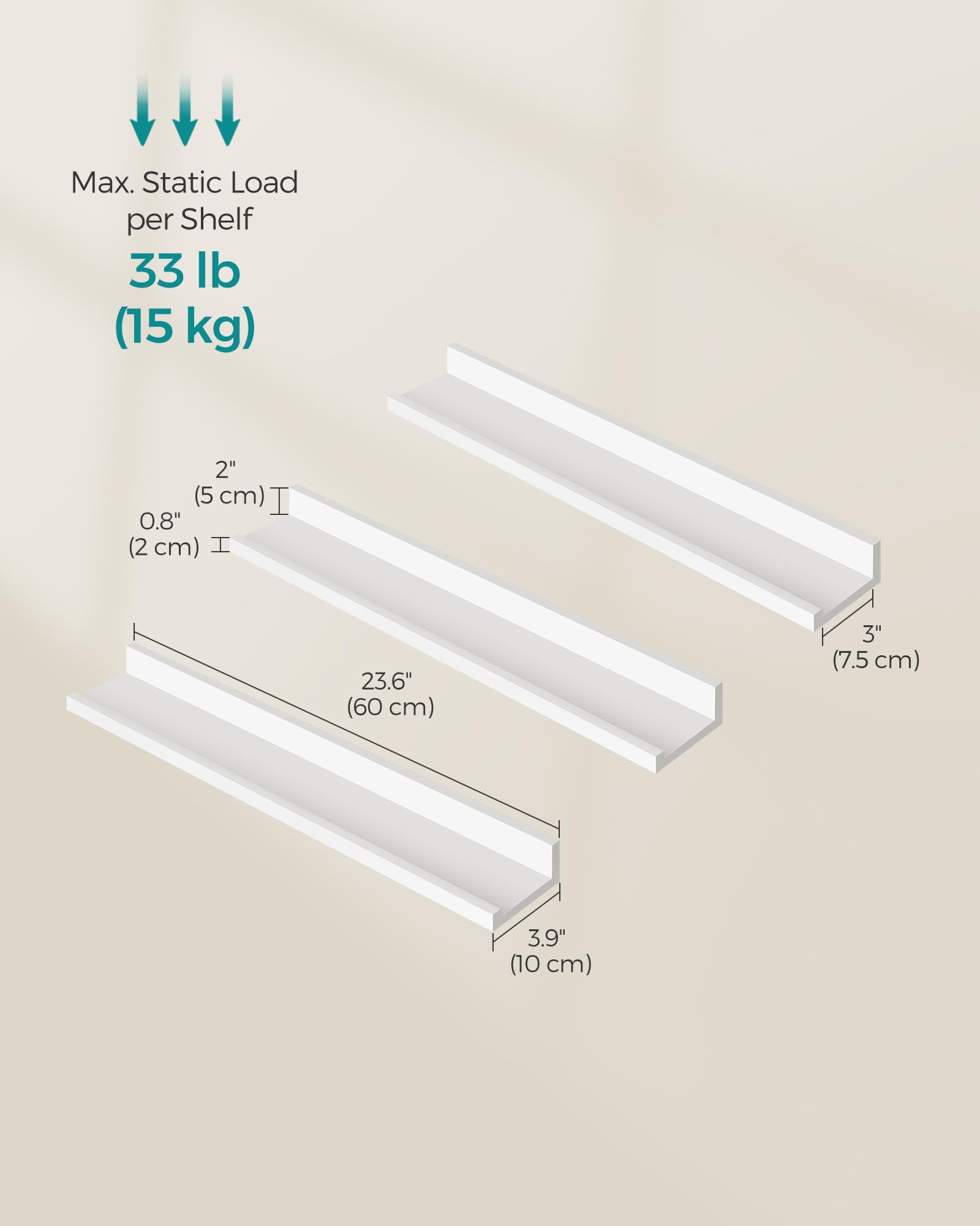 SONGMICS Floating Shelves Set of 2 - High-Gloss White Finish | 80 x 10 cm | MDF 3