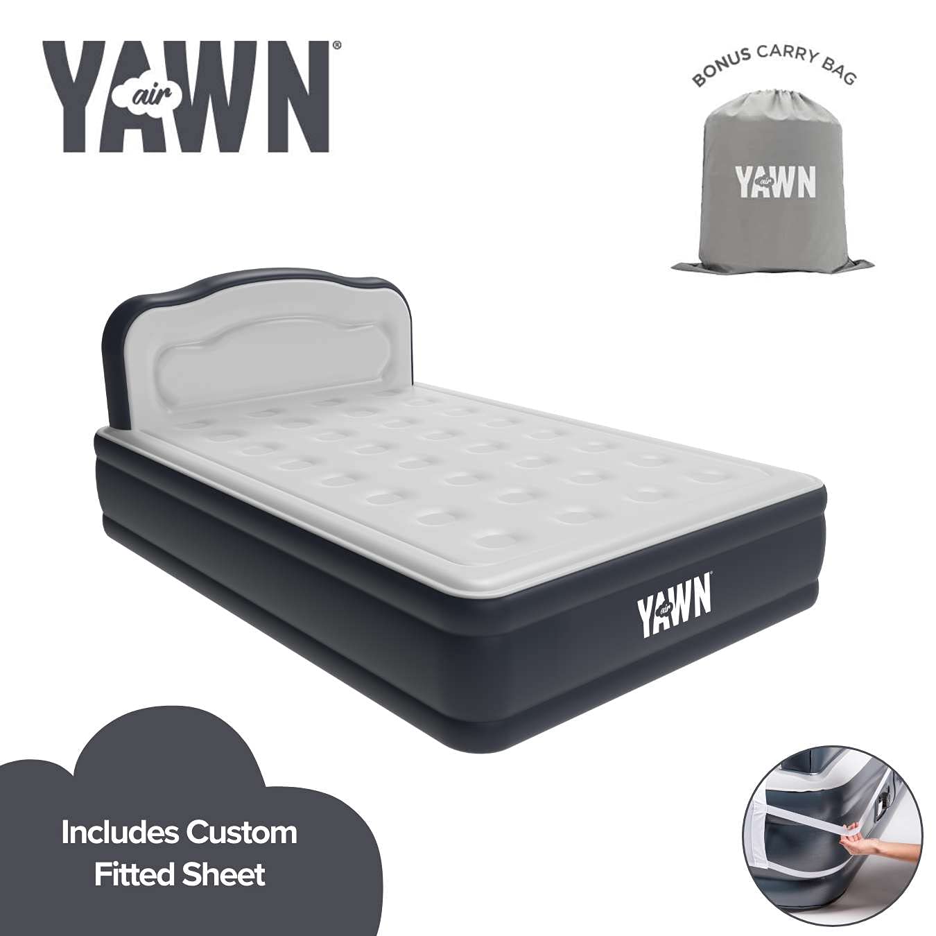 YAWN AIR Deluxe Self-Inflating Airbed - Double Size with Built-in Pump & Headboard 3