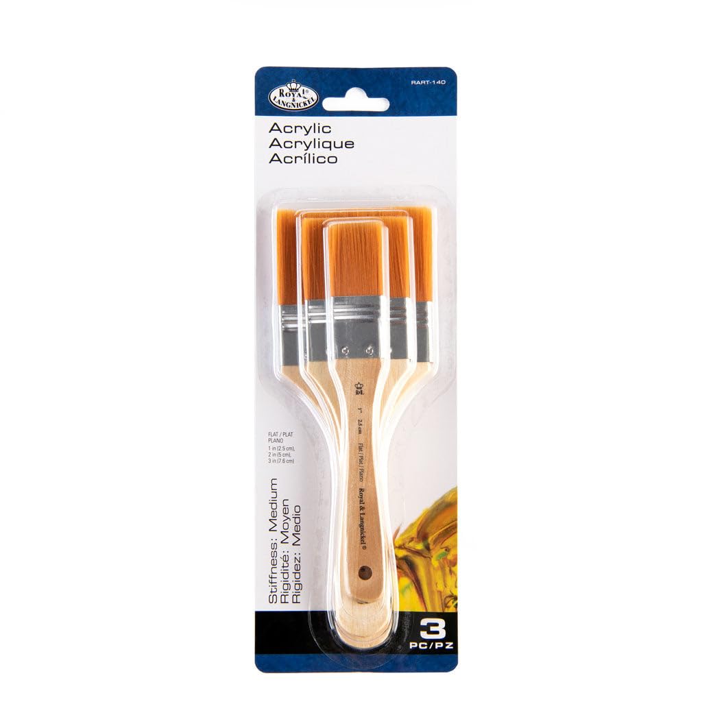 Royal & Langnickel Golden Taklon Multi-Purpose Brush Set - 3 Sizes for Smooth Coverage | Synthetic Fiber 3