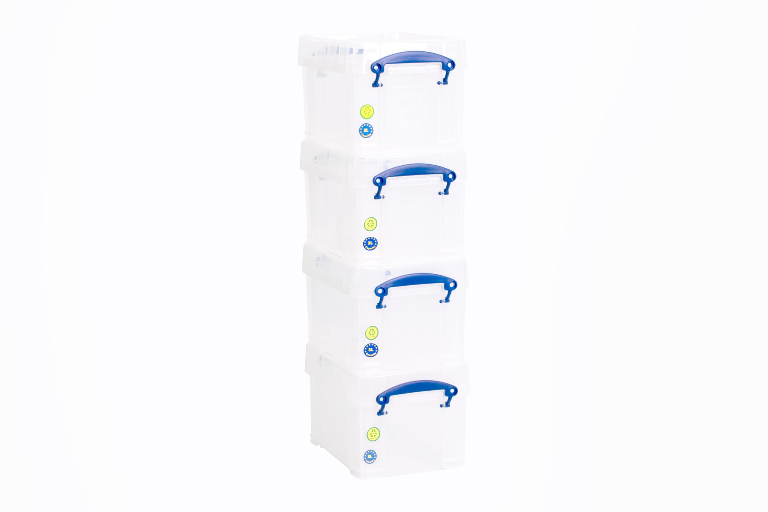 Really Useful Box Plastic Storage Box - 3 Litre Capacity, Clear, Pack of 4 | Stackable 1