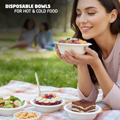 1ABOVE Compostable Bagasse Bowls - 50 Pack, 350ml (12oz) Eco-Friendly Disposable Soup & Salad Bowls 4
