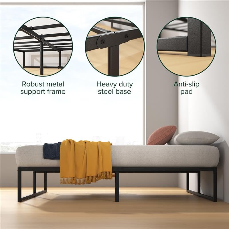 Zinus Lorelai Double Bed Frame - 135x190 cm Size | 36 cm Height | Black Metal 7