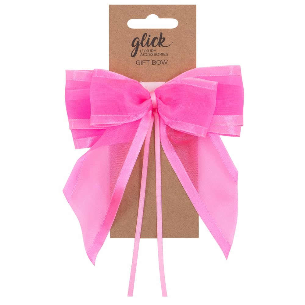Glick Designer Satin Edge Ribbon Bow - Neon Pink | Satin Material | 17.5 x 12 cm 1
