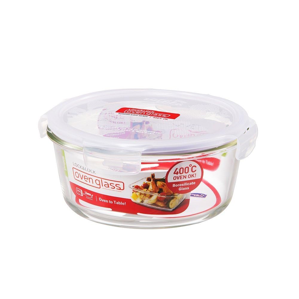 LocknLock Eco Ovenglass Round Glass Food Container 950ml - Airtight, Leakproof, Oven Safe 1