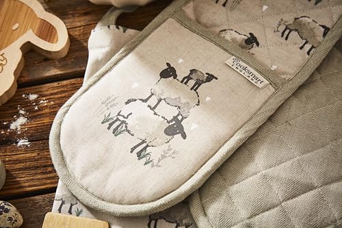 Cooksmart Double Oven Gloves - Heat Resistant Protection | Highland Sheep Design | 2 Pack 3