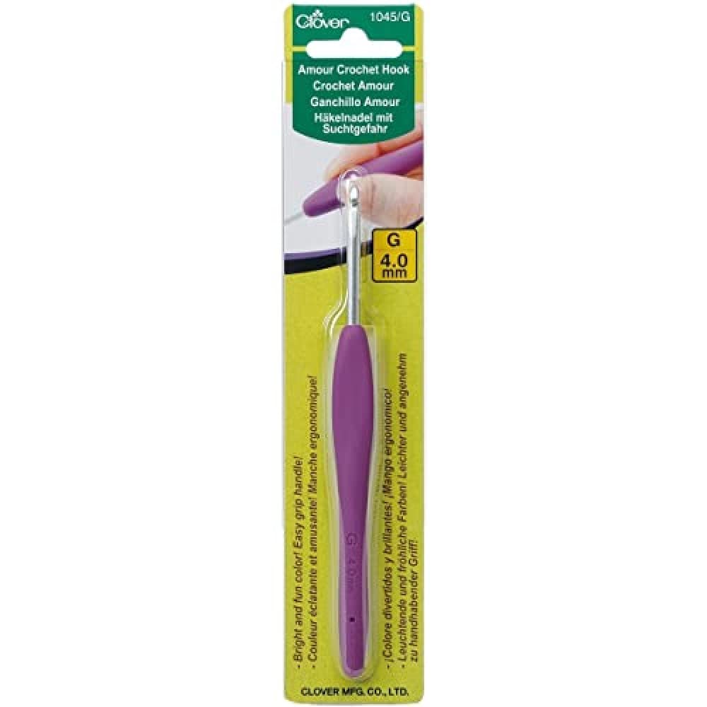 Clover Amour Crochet Hook - 4.0mm Size | Comfortable Easy Grip Handle | Multicoloured