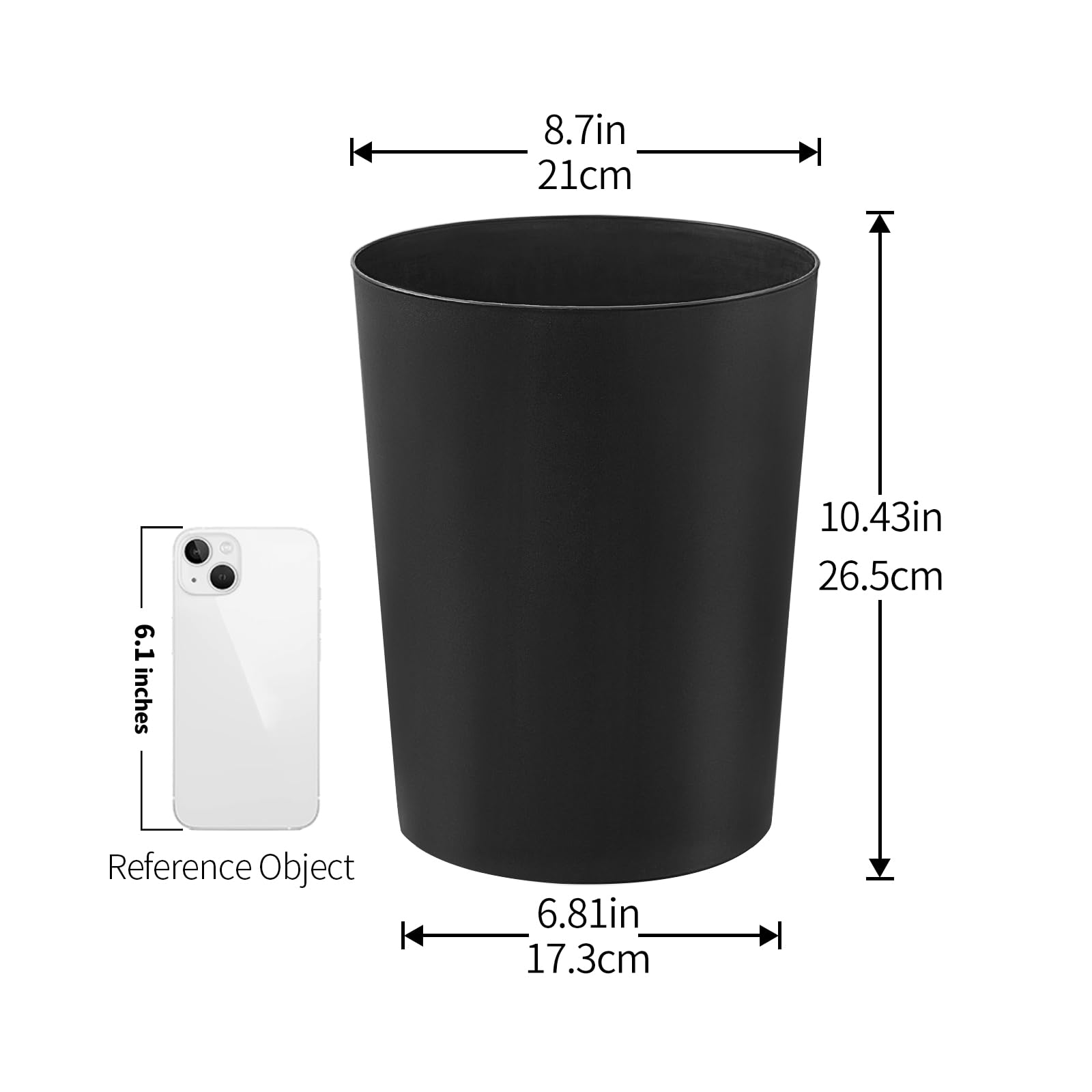 Cetomo 7.2L Plastic Waste Paper Bin - Compact, Frosted Finish, Black | 3 Pack 3