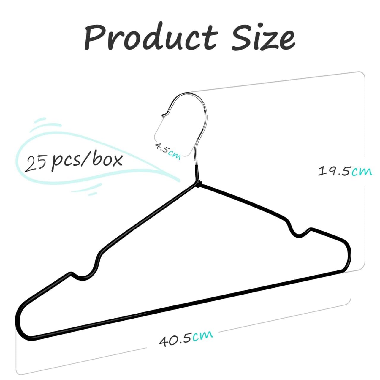 Rainberg 25 Pack Rubber Coated Metal Hangers - Heavy Duty, Space Saving, Anti-Slip | Black 3