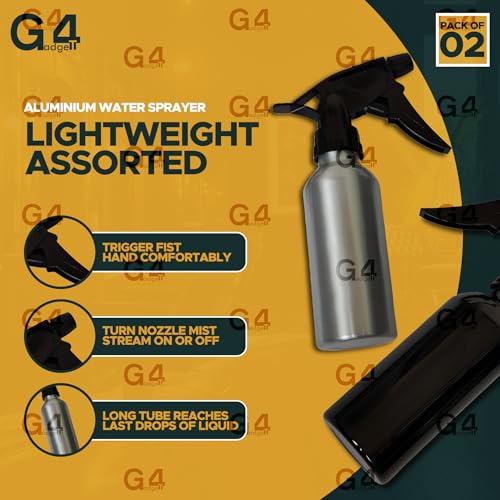 G4GADGET Aluminium Water Sprayer Empty Spray Bottles - 2 Pack, 200ml Refillable | Adjustable Mist/Stream 4