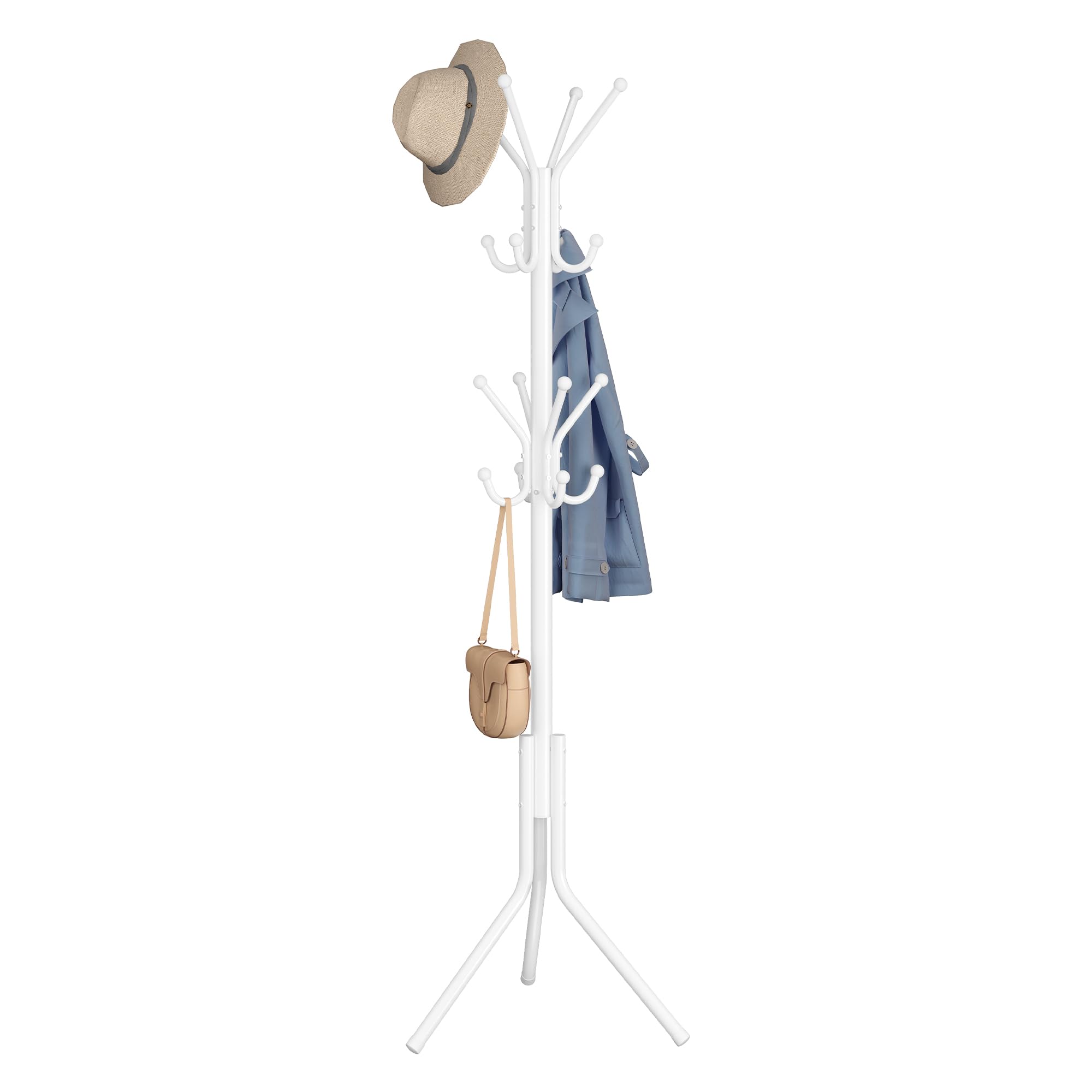 SONGMICS Freestanding Metal Coat Rack - 16 Hooks, Cloud White | 48x43x175 cm