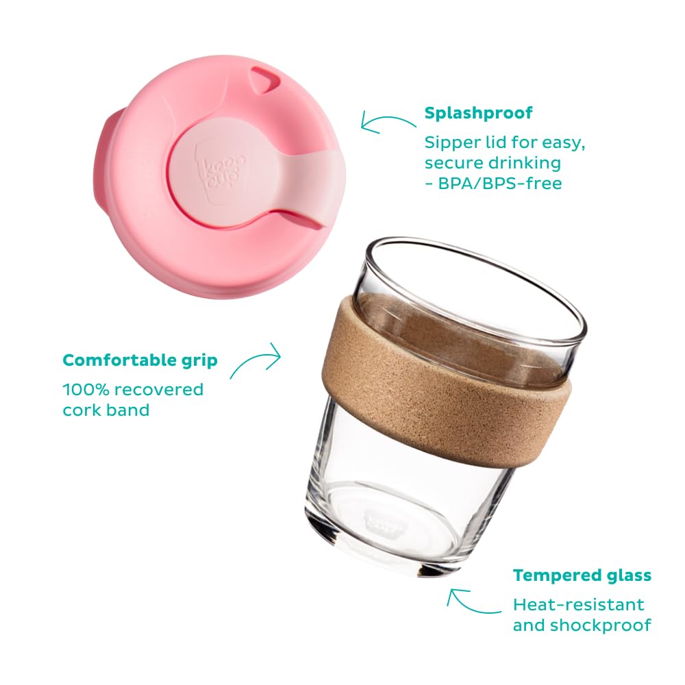 KeepCup Brew Cork Reusable Coffee Cup - Tempered Glass & Cork | 12oz/340ml | Black 3