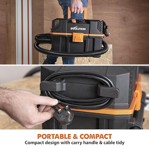 Evolution Power Tools R15VAC Wet-Dry Vacuum Cleaner | 1000W | 42.5L/S Suction | Orange 9