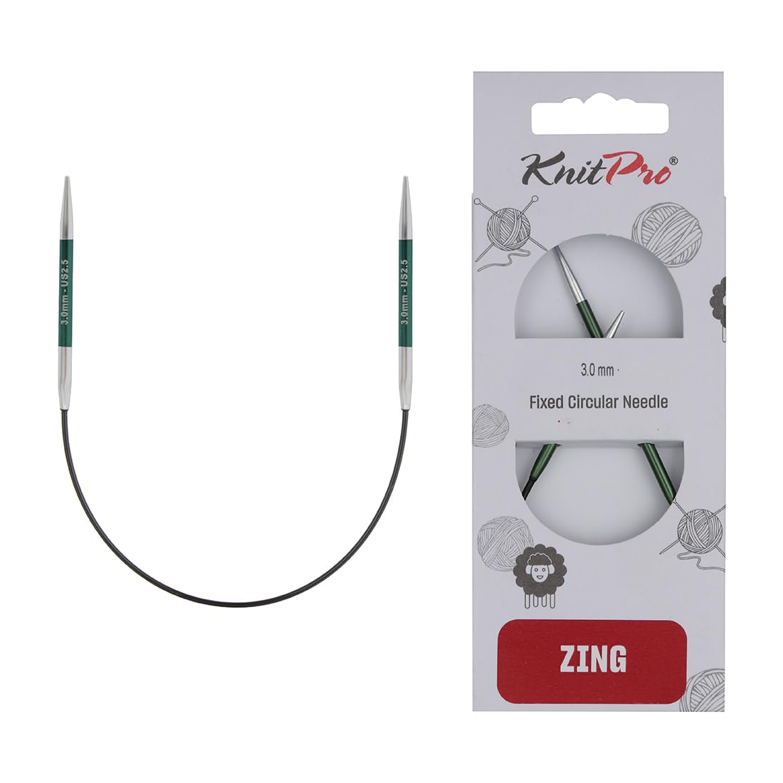 KnitPro Zing Fixed Circular Knitting Needles - 3.00mm | 22.5cm Length | Lightweight Aluminium 1