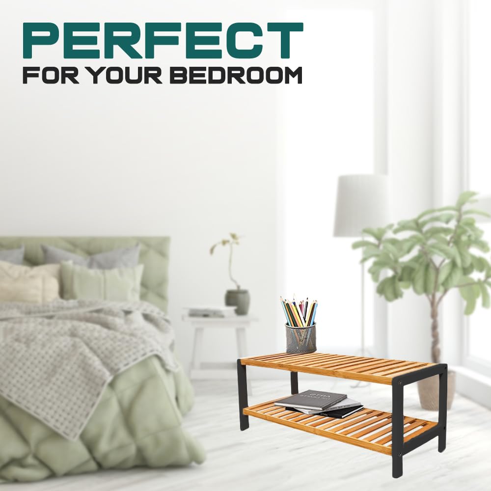 1ABOVE Bamboo Shoe Rack - 2 Tier, Compact Storage | 67cm Wide | Natural Finish 6