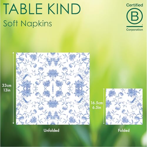 Talking Tables Table Kind 100 x Soft Blue Paper Napkins | 2ply 33cm | Chinoiserie Floral Serviettes 3