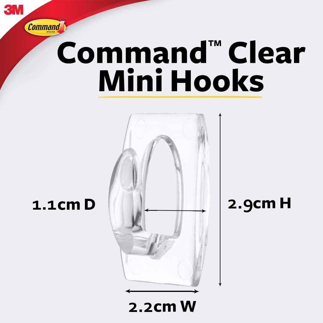 Command Clear Mini Hooks with Clear Strips - Damage-Free Hanging | Holds 225g | 30 Hooks 2