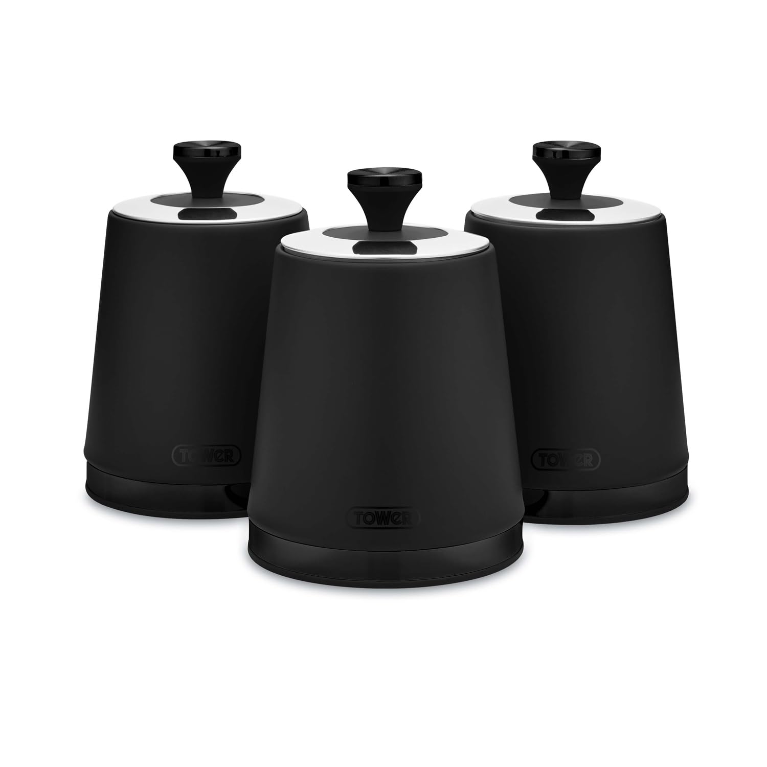 Tower Sera Set of 3 Canisters T826137BLK - Black Stainless Steel | 1.3L Capacity | Airtight