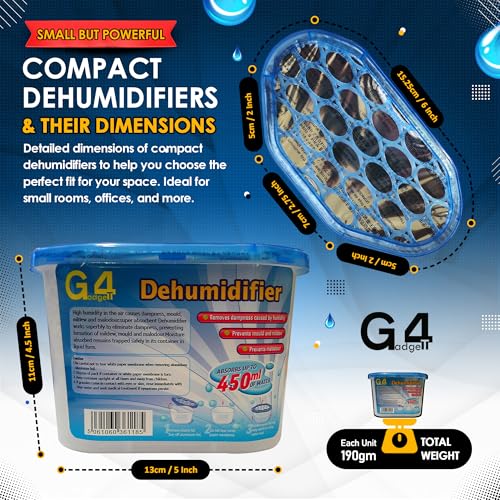 G4GADGET Disposable Dehumidifier Moisture Absorbers - Pack of 4 | 450ml Capacity | Portable 4