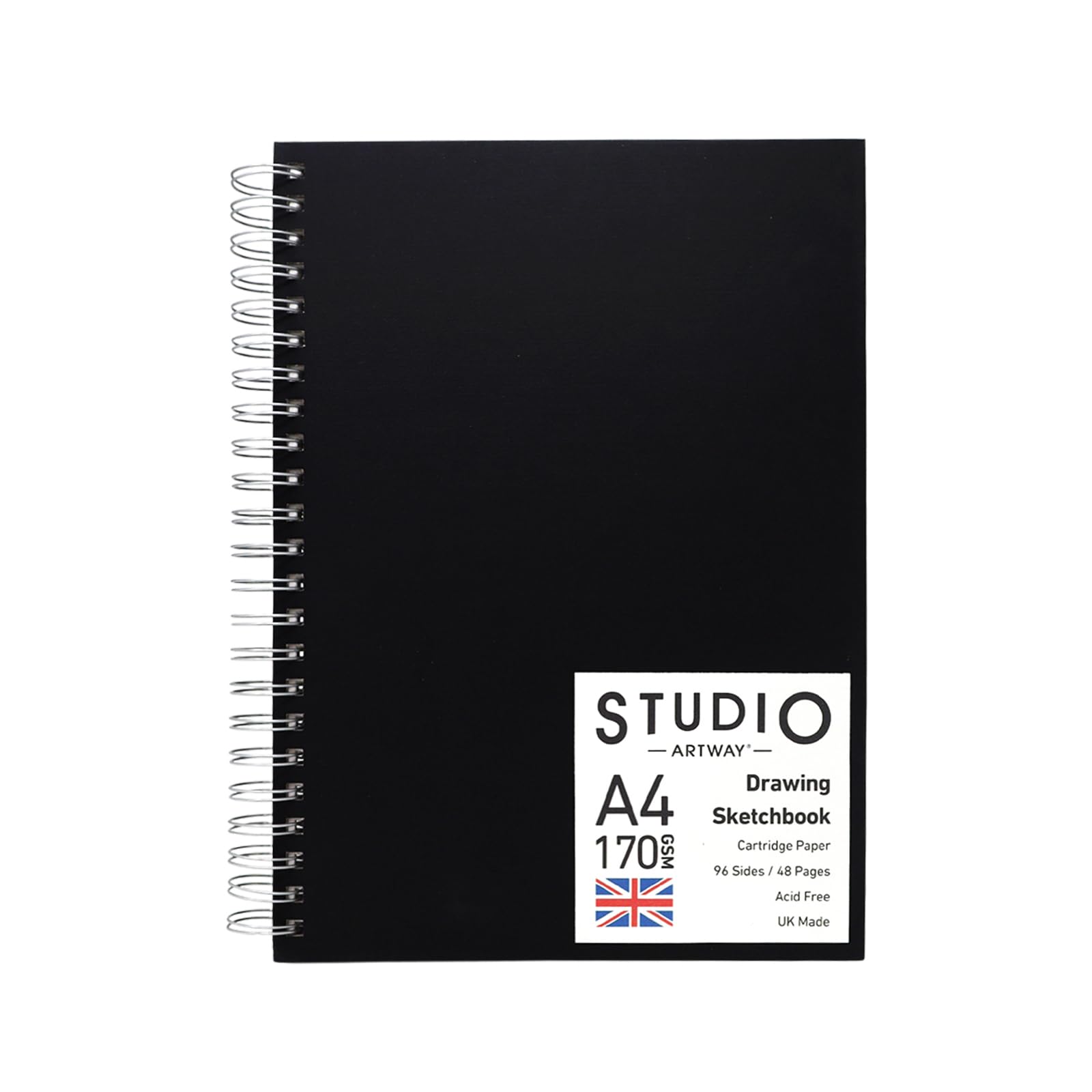 Artway Studio Sketchbook - A4 Portrait | 170gsm Cartridge Paper | 48 Sheets | Black Hardback Spiral Bound 1