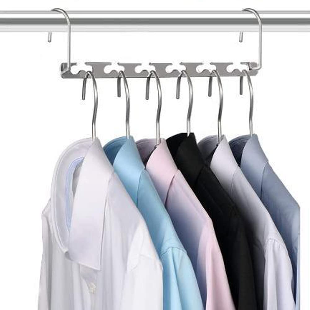 1ABOVE Space Saving Hangers - Heavy Duty Stainless Steel for Wardrobe Organization | 5 Pack