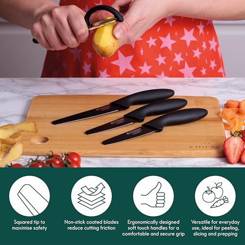 Viners Assure 4 Piece Peel and Prep Knife Set | Rust-Resistant Stainless Steel Blades | Safety Squared Tips 3