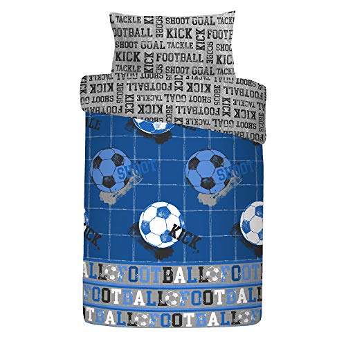 Bedlam Single Duvet Cover Set - Blue Football Theme | 52% Polyester 48% Cotton | W135cm x L200cm 3