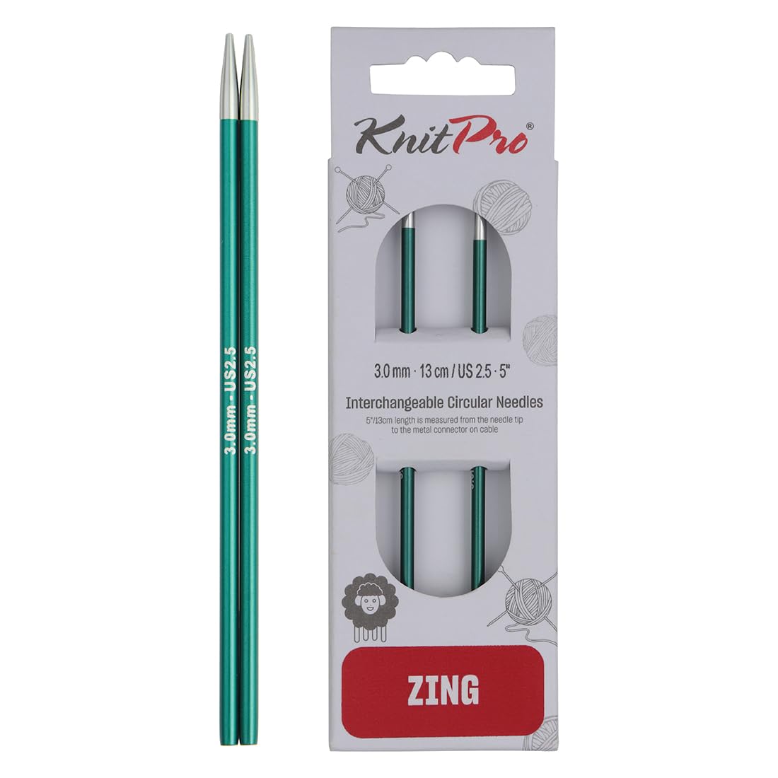 KnitPro Zing Interchangeable Circular Knitting Needles - 3.00mm Size, 28cm Length | Lightweight Aluminium 1