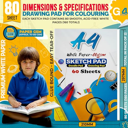 G4GADGET A4 Sketch Book 2 Pack - Premium White Acid-Free Pages | Glue Bound for Easy Tear Out 2