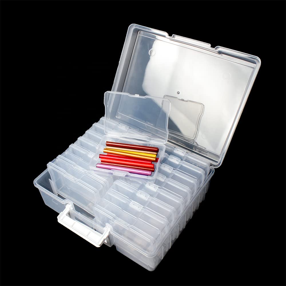 Zuvo Plastic Photo Storage Box - 16 Cases, Removable Dividers, Clear Polypropylene