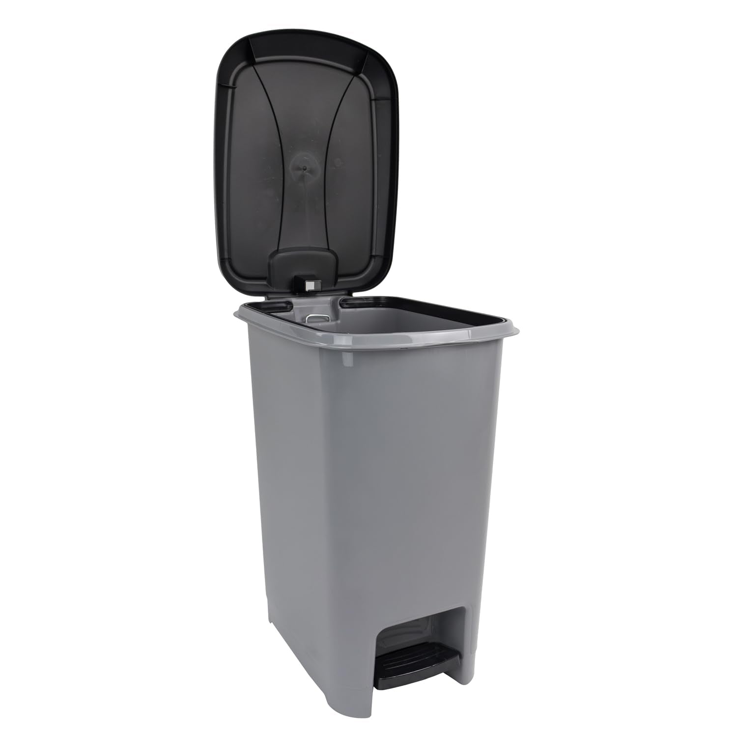 JVL Slim Plastic Lidded Foot Pedal Waste Bin - 15L Capacity | Grey | BPA Free 5
