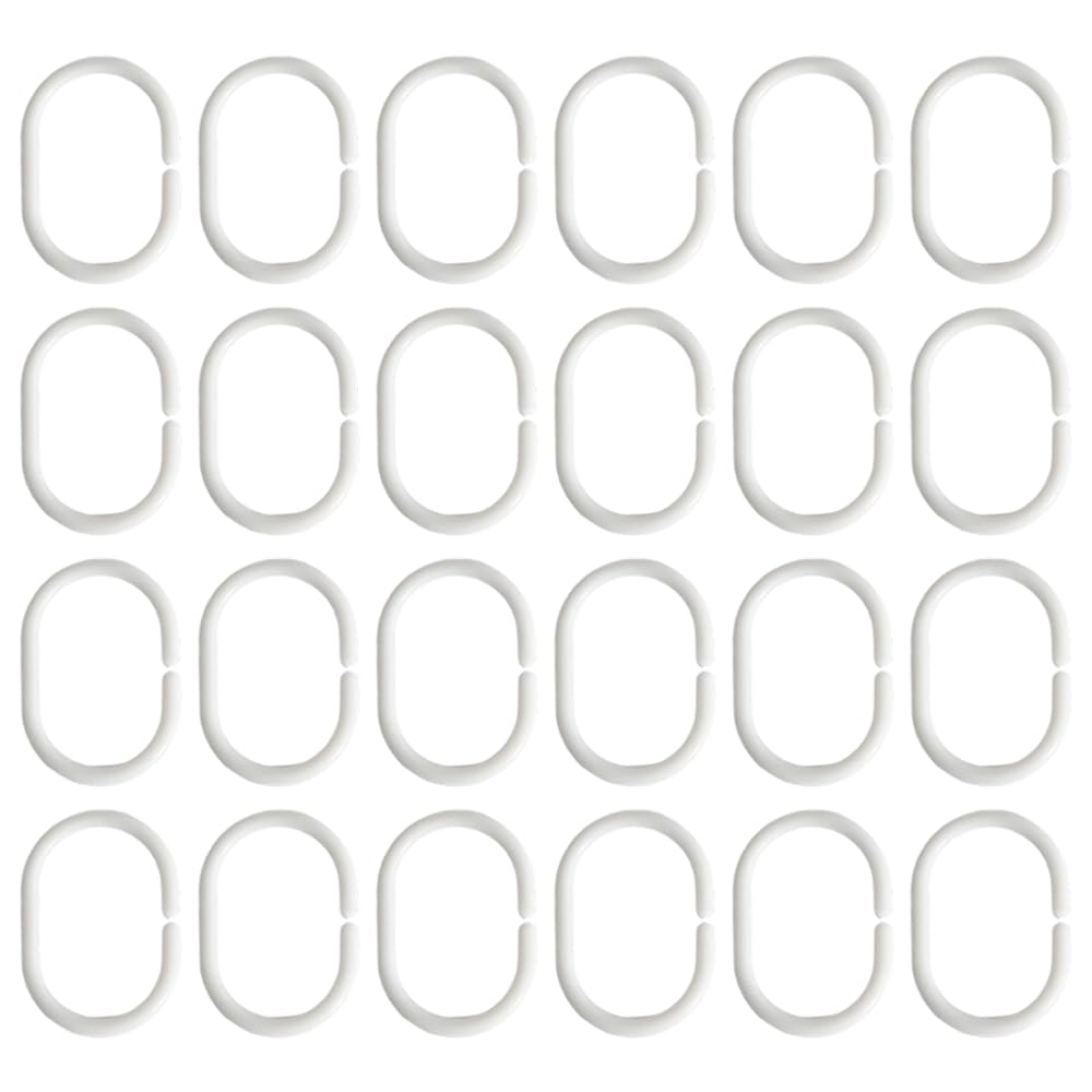 Armo Home Plastic C-Shaped Shower Curtain Rings - 24 Pack White Hooks | Rust Resistant 5