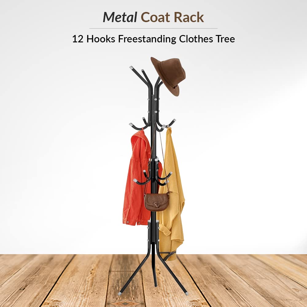 1ABOVE Metal Freestanding Coat Rack - 12 Hooks, 67 Inches Tall, Black Powder Coated Steel 3