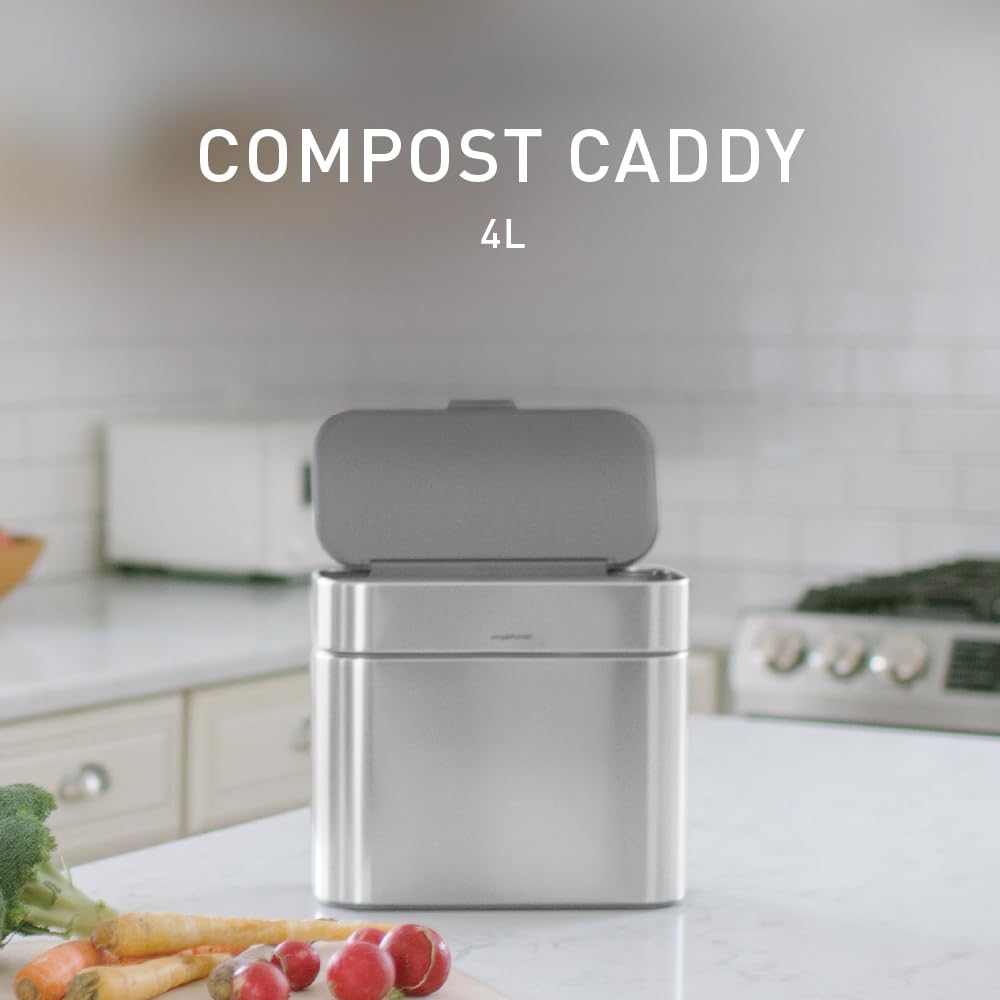 simplehuman CW1645 4L Indoor Countertop Compost Caddy | Brushed Stainless Steel | Magnetic Docking 2