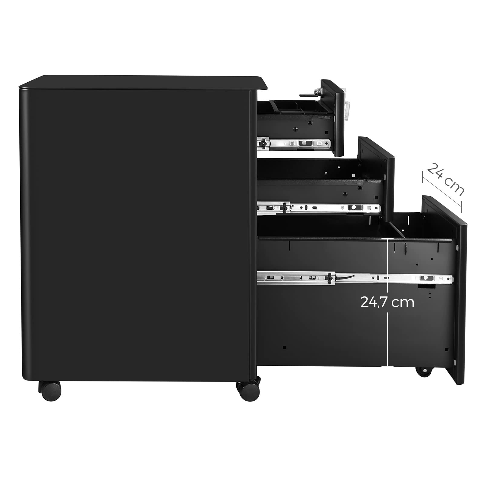 SONGMICS Mobile File Cabinet - 3 Drawers, Lockable, Wheeled | Steel Construction | Black 9