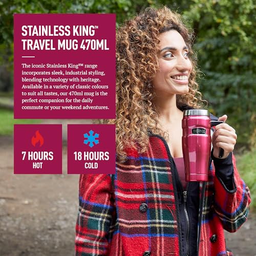 Thermos Stainless King Travel Mug 470ml Raspberry | Vacuum Insulated | Hot 7 Hrs / Cold 18 Hrs