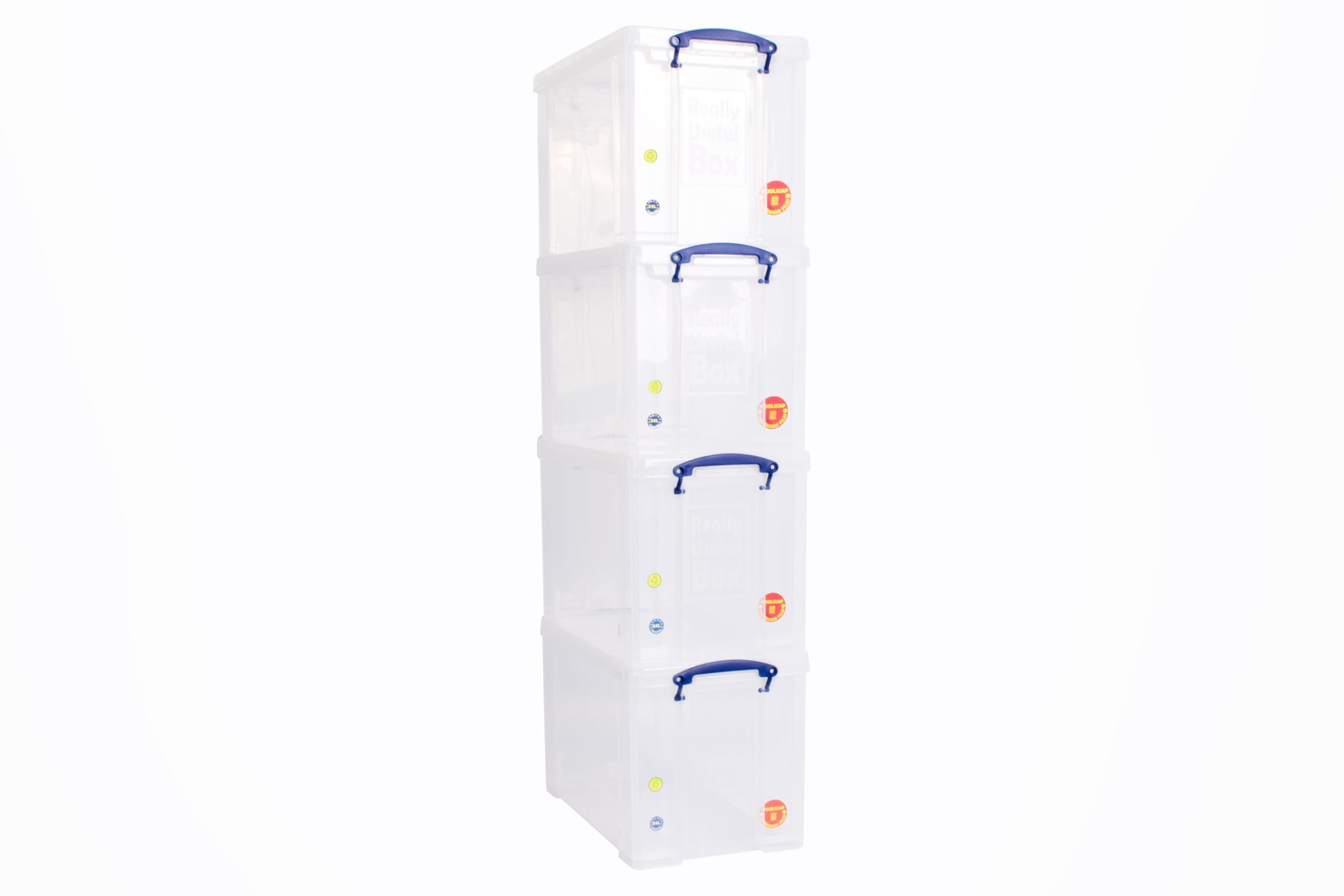 Really Useful Box Plastic Storage Box - 24L Capacity, Clear, Stackable (4 Pack) 1