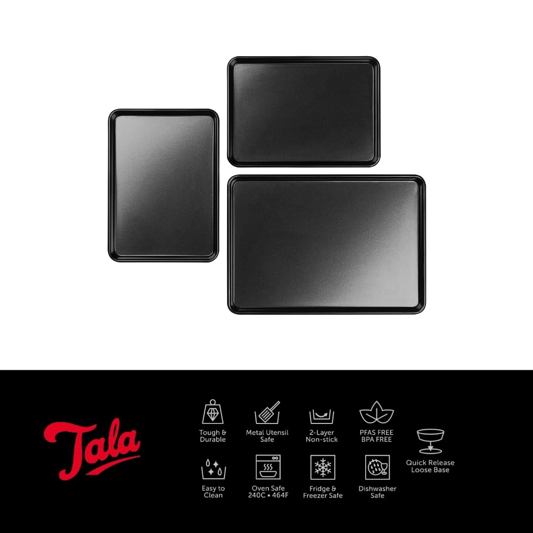 Tala Performance Non-Stick Steel Baking Tray Set of 3 | Heavy Weight Carbon Steel | Oven Safe 2
