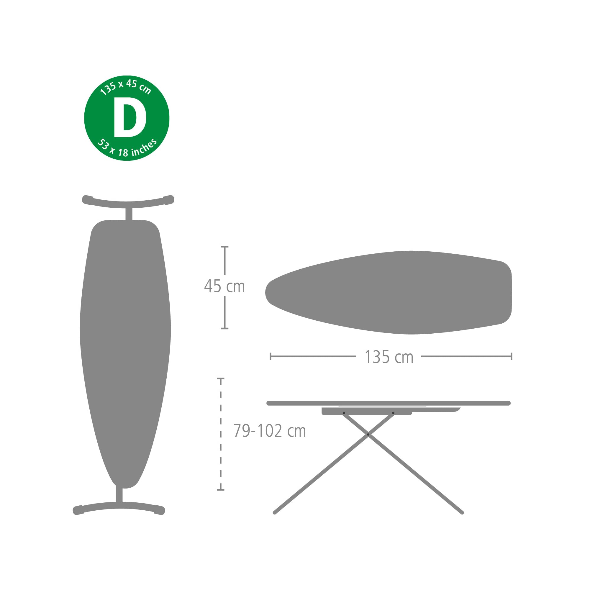 Brabantia Ironing Board D - Extra Large 135x45cm | Heat Resistant Parking | Adjustable Height 5