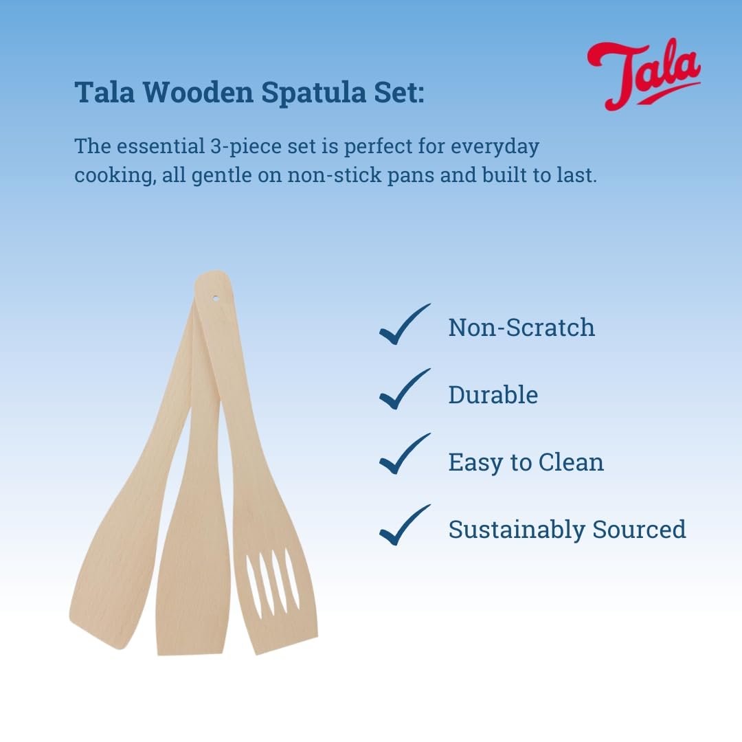 Tala Wooden Spatula Set - Complete 3 Piece Set for Non-Stick Cookware | FSC Certified Beechwood 3
