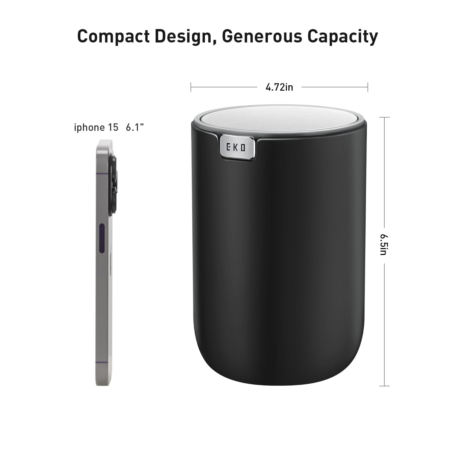 EKO Fandy Table Bin - 1.5L Mini Desk Rubbish Bin with Swing-Top Lid | Black Plastic 5