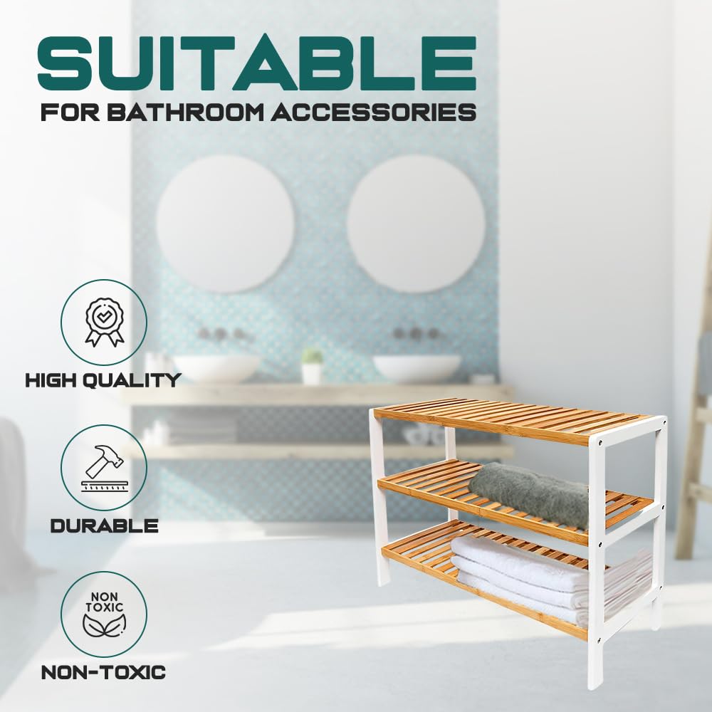 1ABOVE Bamboo Shoe Rack - 3 Tier Storage | White & Natural Wood | Portable | 70x55x25cm 5