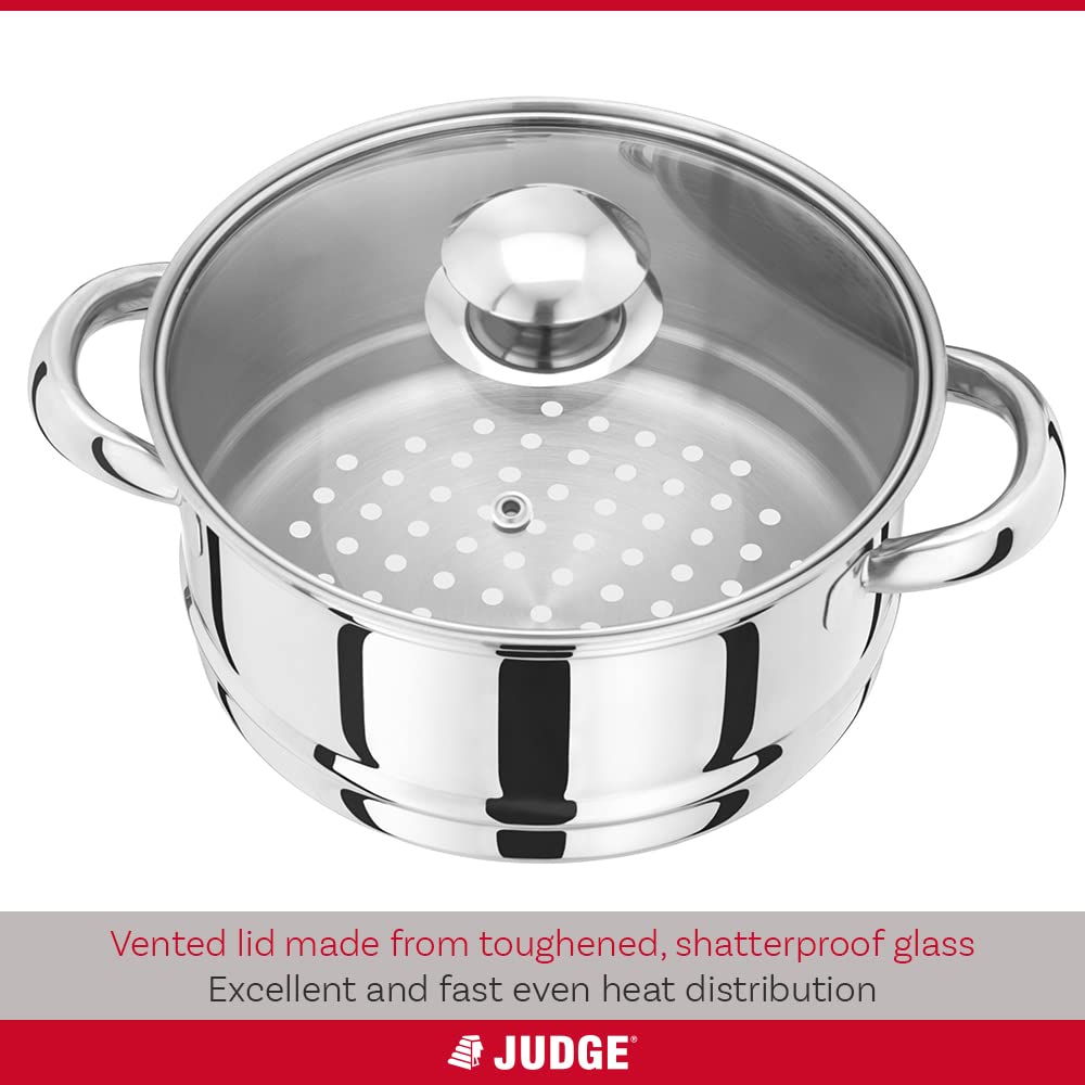 Judge Essentials Stainless Steel 3 Tier Steamer - 18cm Diameter | Induction Ready | Oven Safe 3