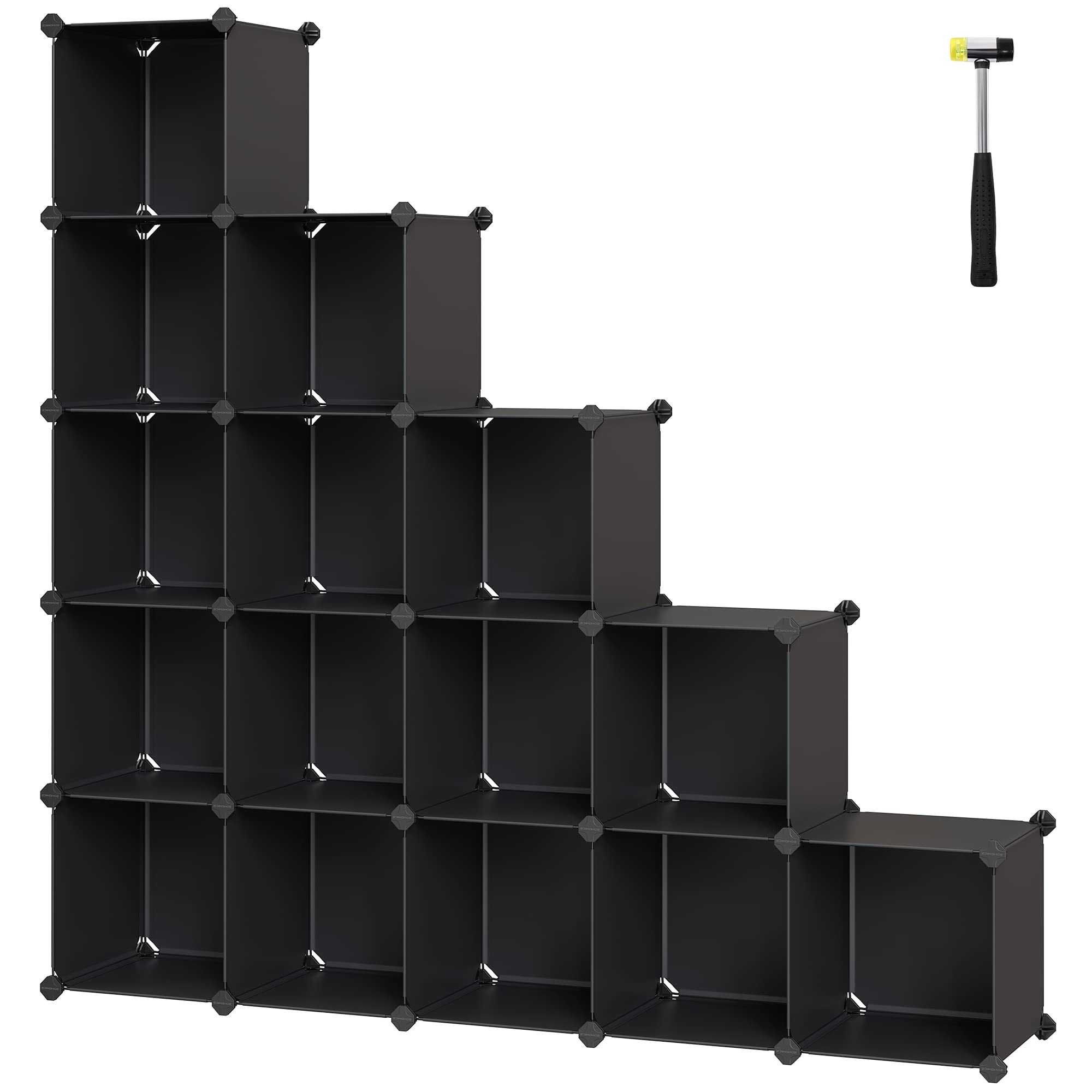 SONGMICS 16-Cube DIY Storage Unit - Stackable Shoe Rack, Black | PP Plastic & Iron Frame