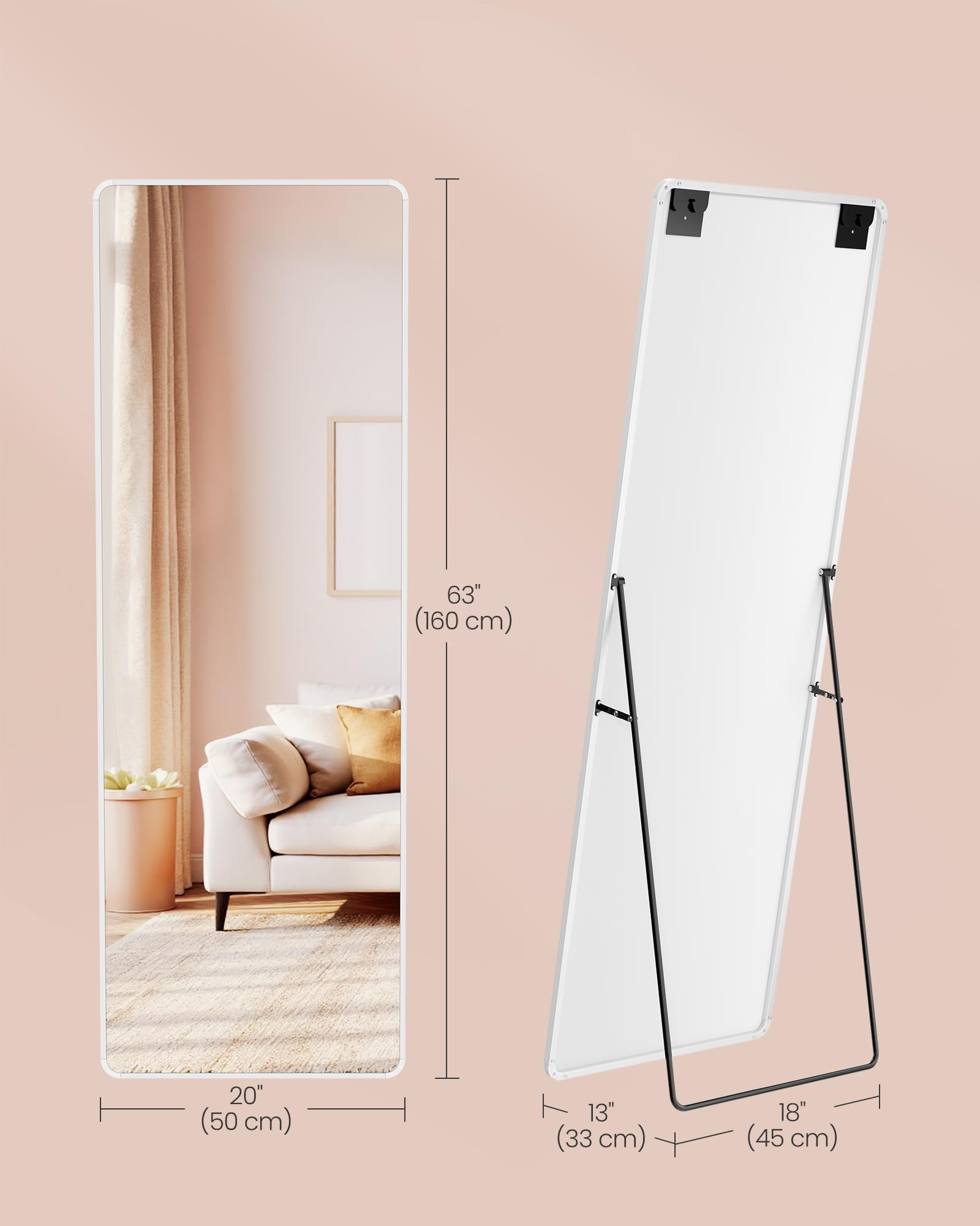 SONGMICS Full Length Floor Mirror - 160 x 50 cm Rectangle | Matte White | Rust-Resistant Aluminium Frame 7