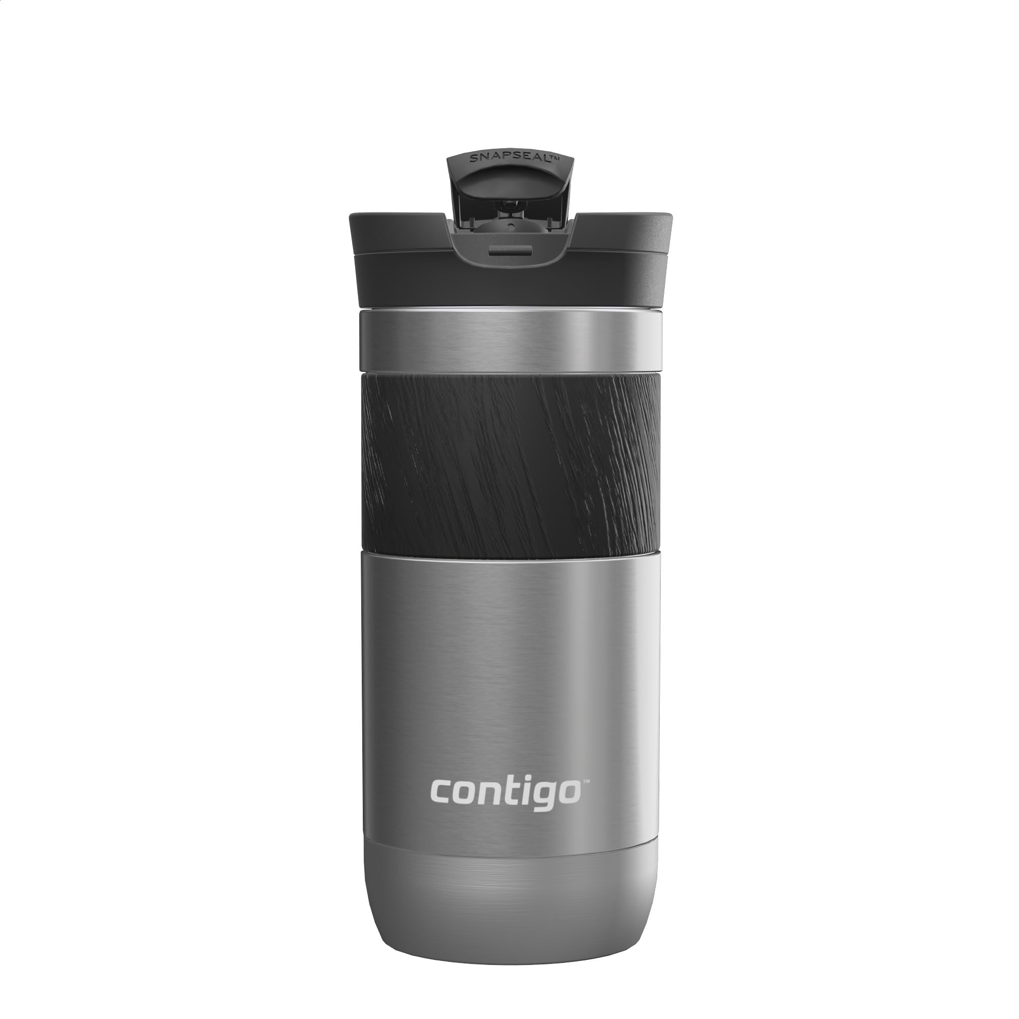 Contigo Byron Snapseal Travel Mug - 100% Leakproof | Keeps Hot 7 Hrs, Cold 12 Hrs | 470 ml | Dark Stainless Steel