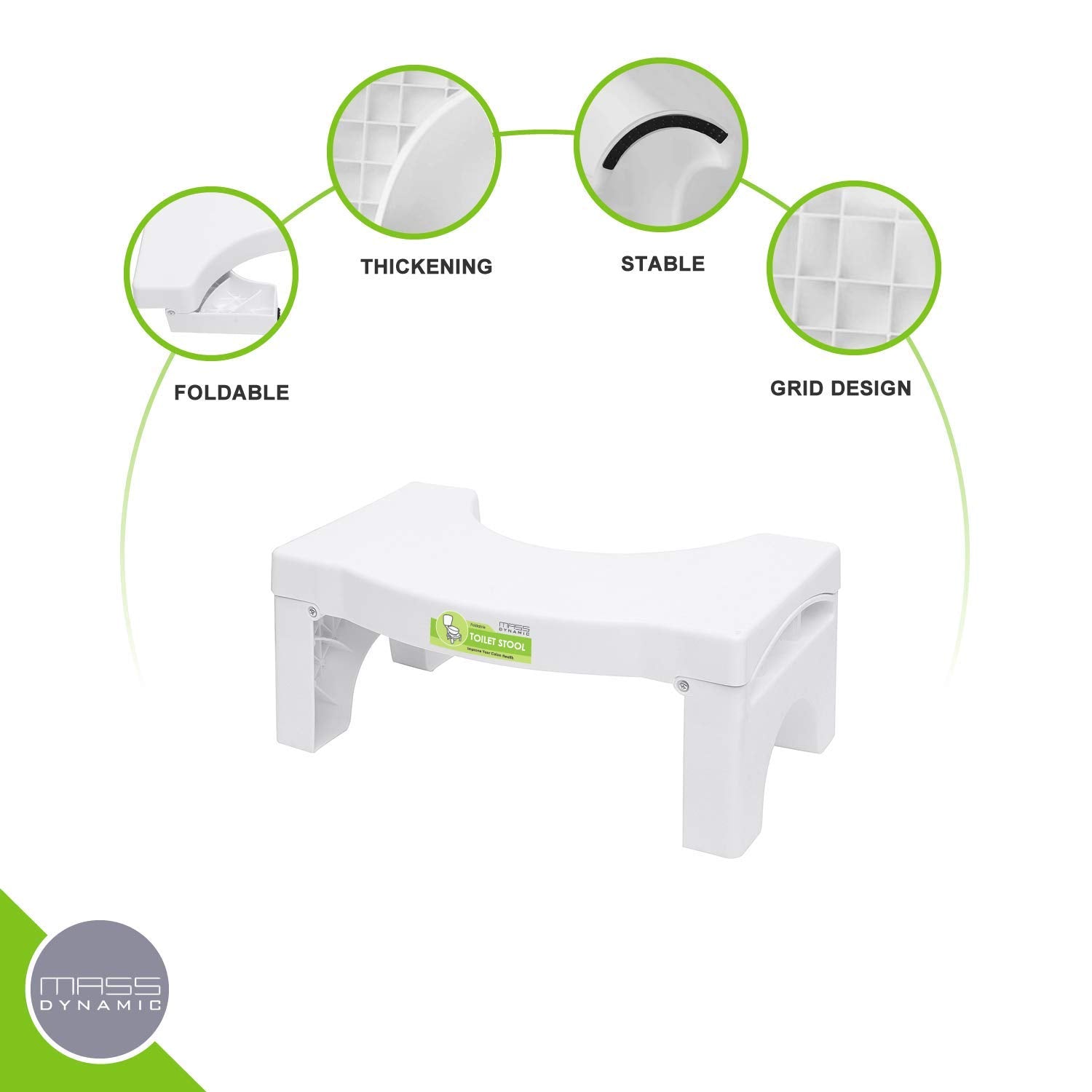 MASS DYNAMIC Folding Squatting Toilet Stool - 7 Inch Height | Non-Slip Plastic | White 3