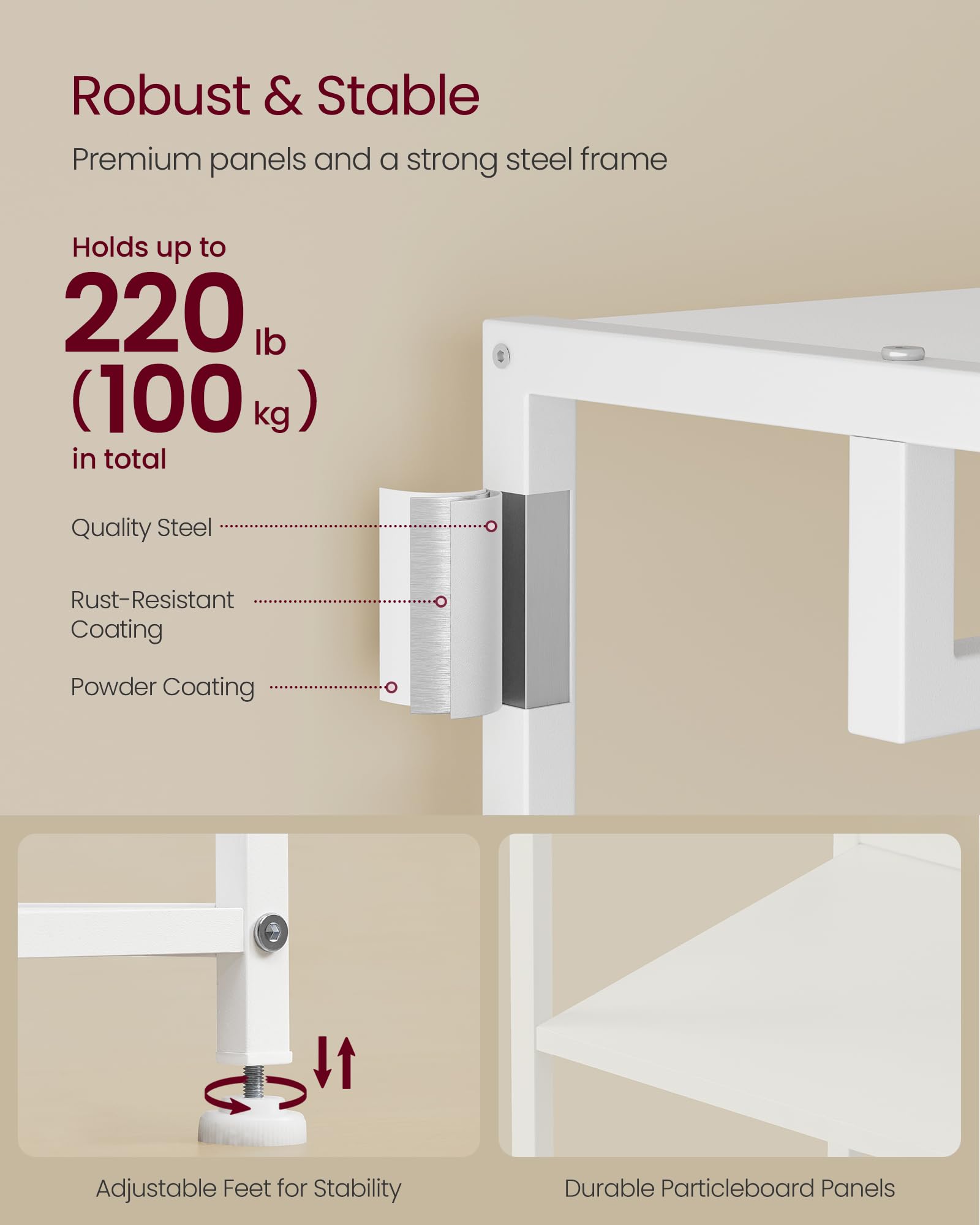VASAGLE Clothes Rack Stand - 4 Shelves, Hanging Rail, Hooks | Cloud White | 30.5 x 47 x 180 cm 4